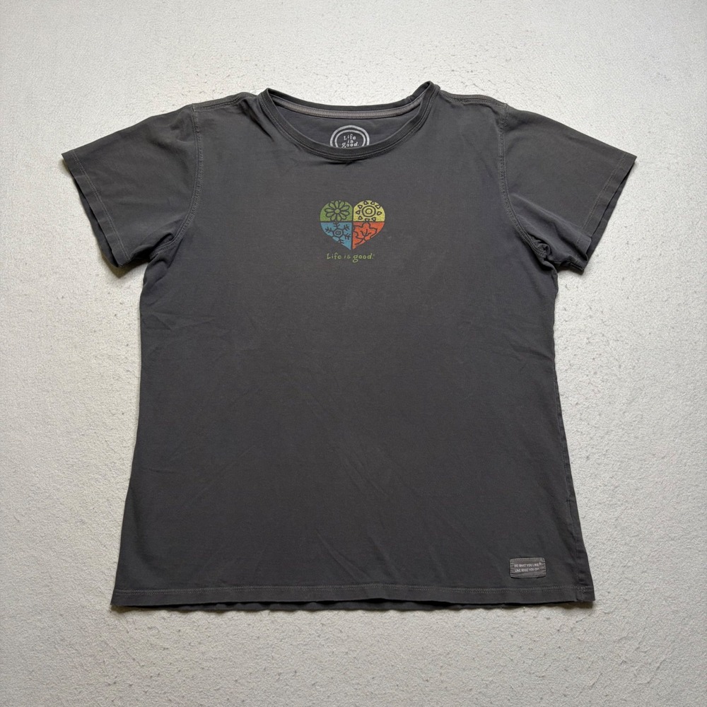 Life is Good Graphic T-Shirt Bundle Women Large Brown Gray Dragonfly Heart 2pk